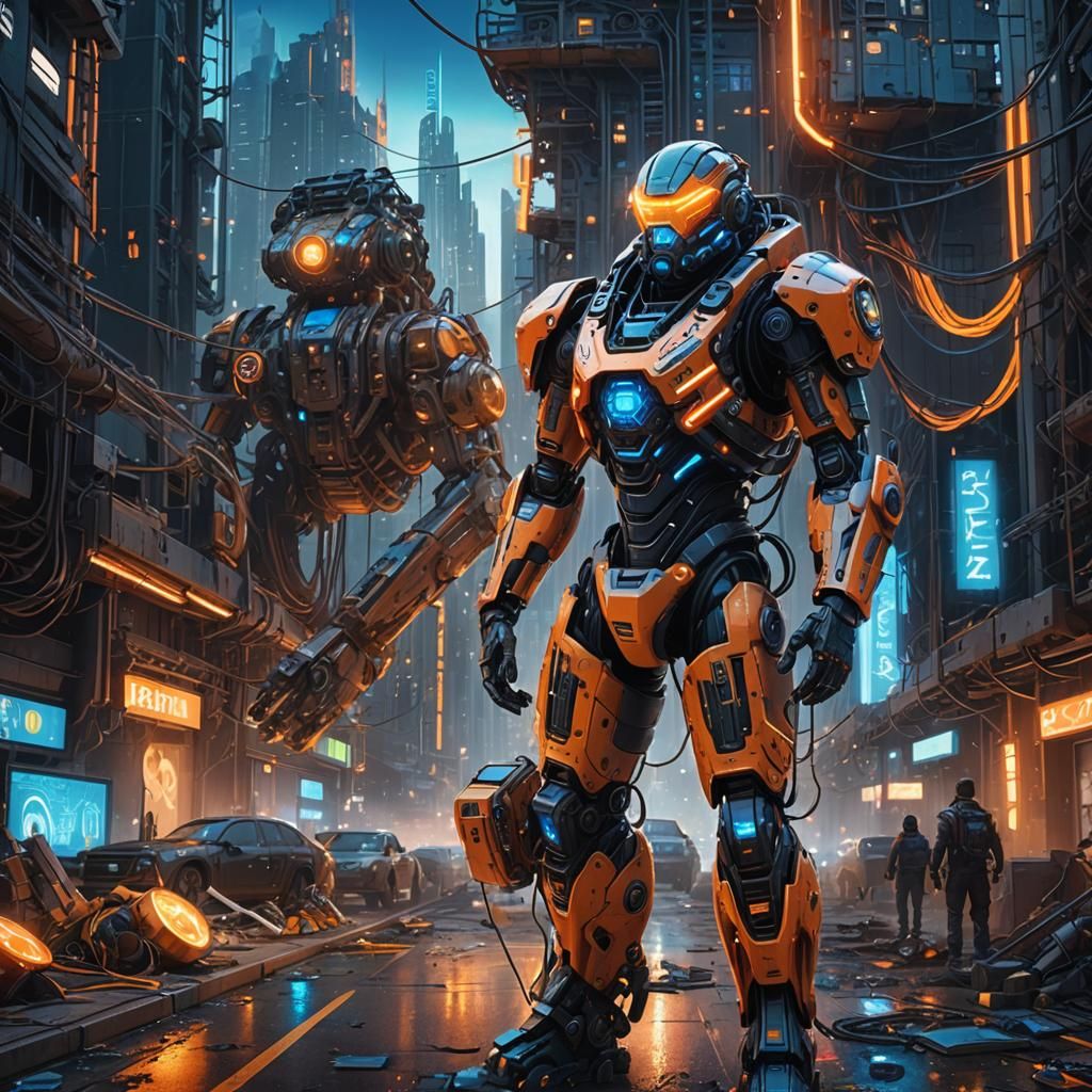 Mechanized Creator Constructing Metropolis: Concept Art