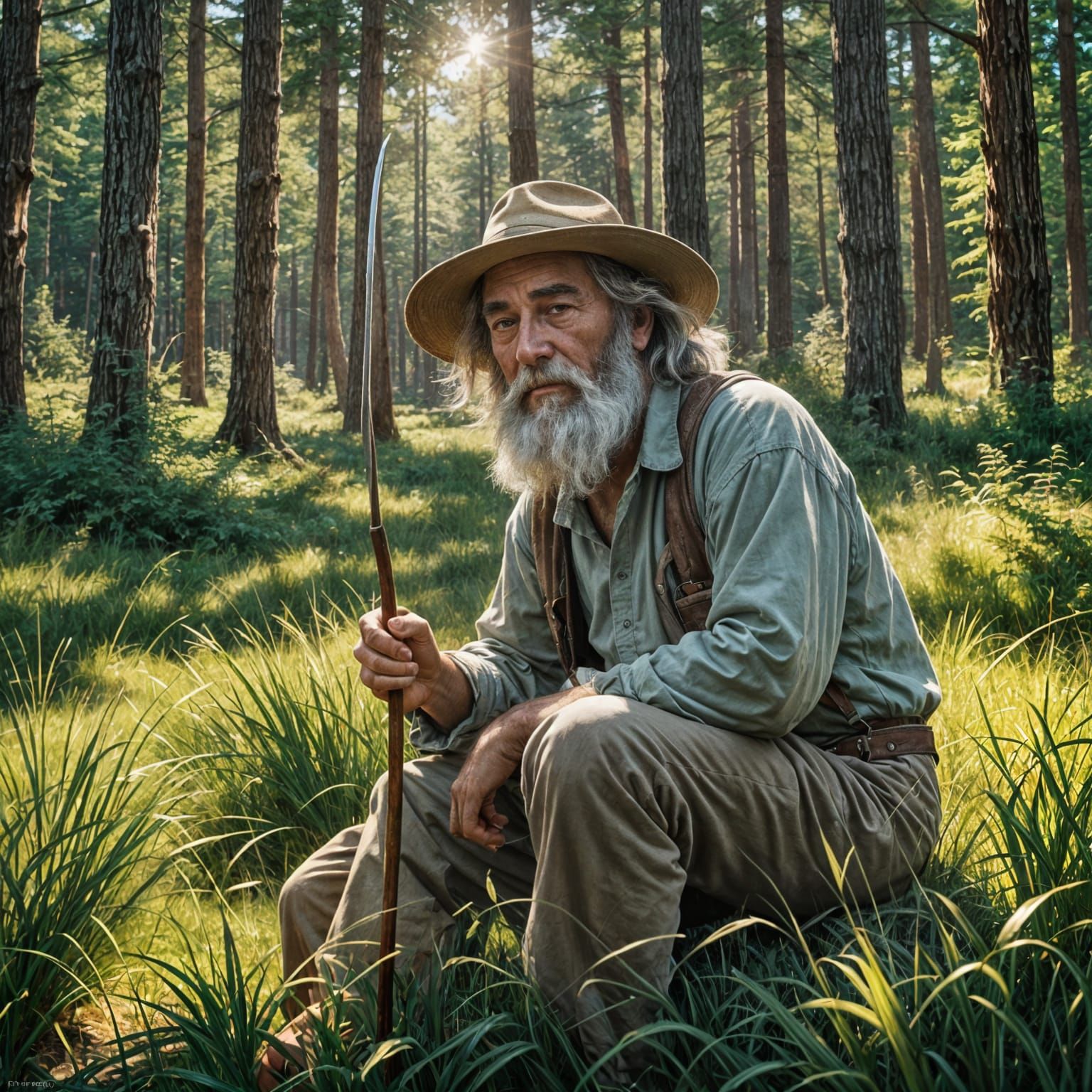 Walt Whitman Observes Summer Grass, Detailed Matte Painting