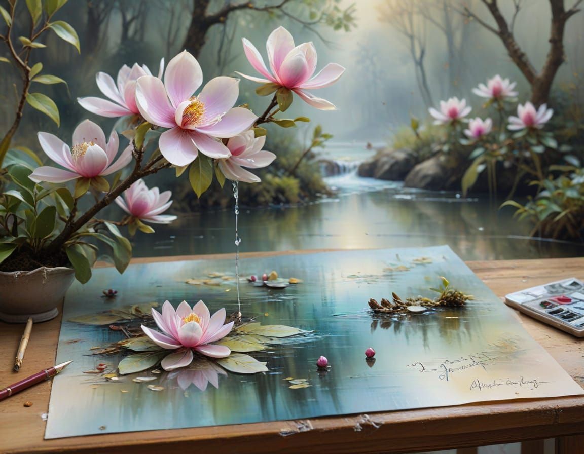 Magnolia Blossom Forest Springs From Antique Parchment