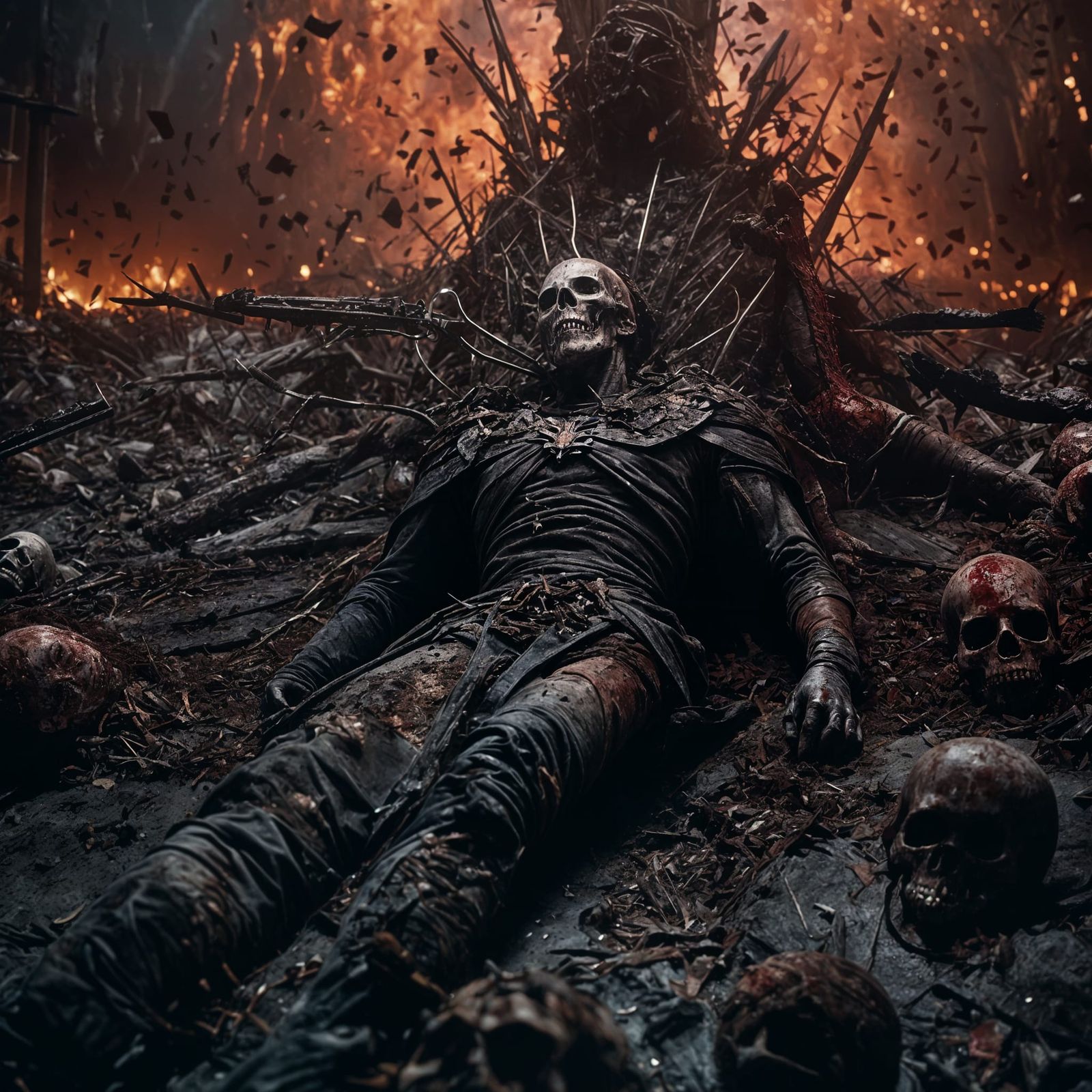 Epic Knight Amidst Carnage and Explosion
