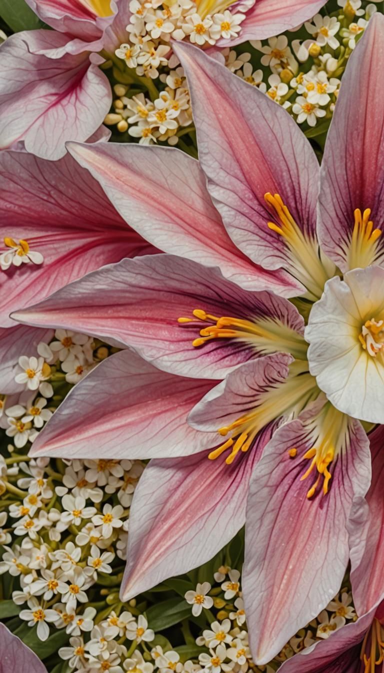 Hyperrealistic Botanical Art: Colorful Flowers in Bloom