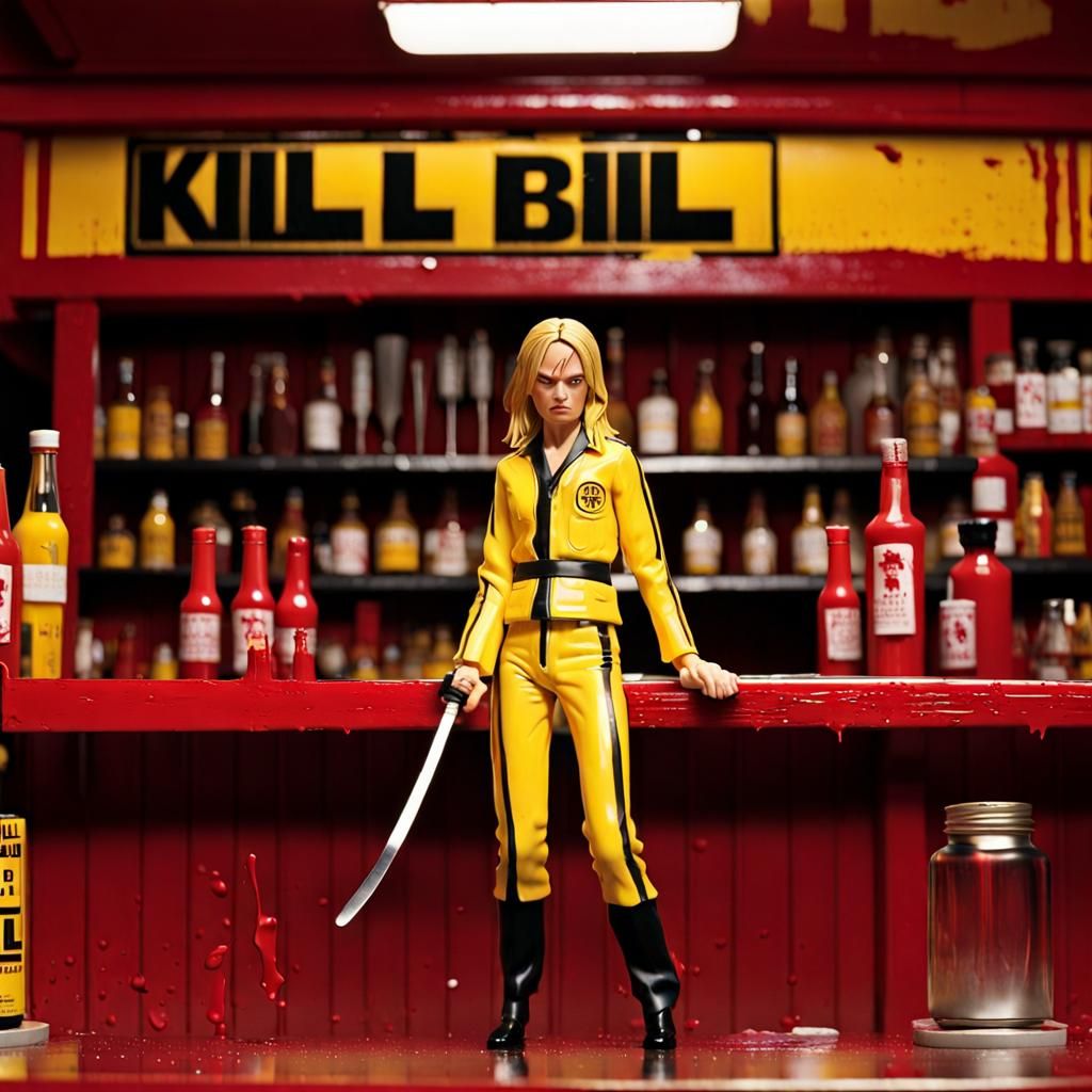 Bobblehead Action Scene in Tarantino Style