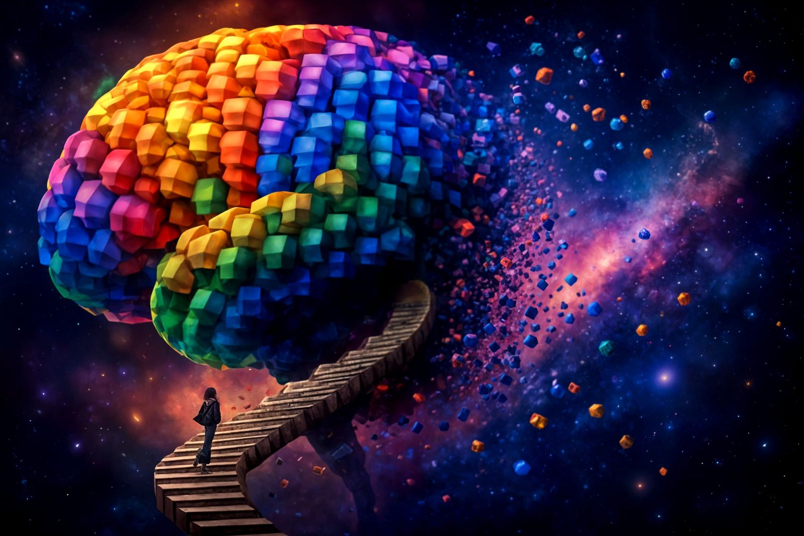 Abstract Brain Dissolving into Space in Surreal Style