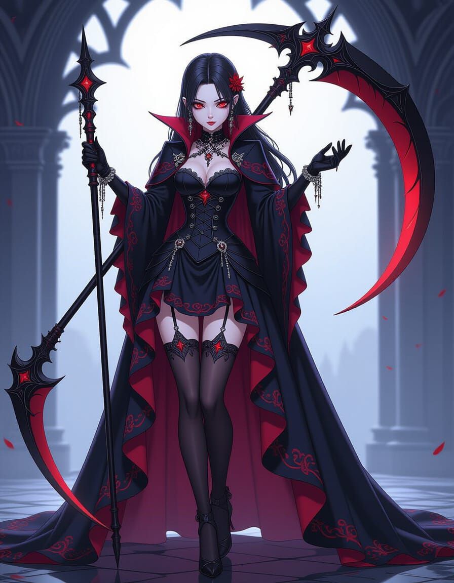 Anime Vampire in Gothic Dress with Scythe
