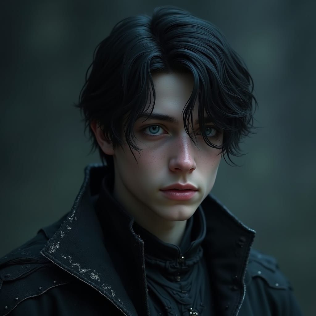 Enigmatic Young Adventurer in Dark Fantasy Attire