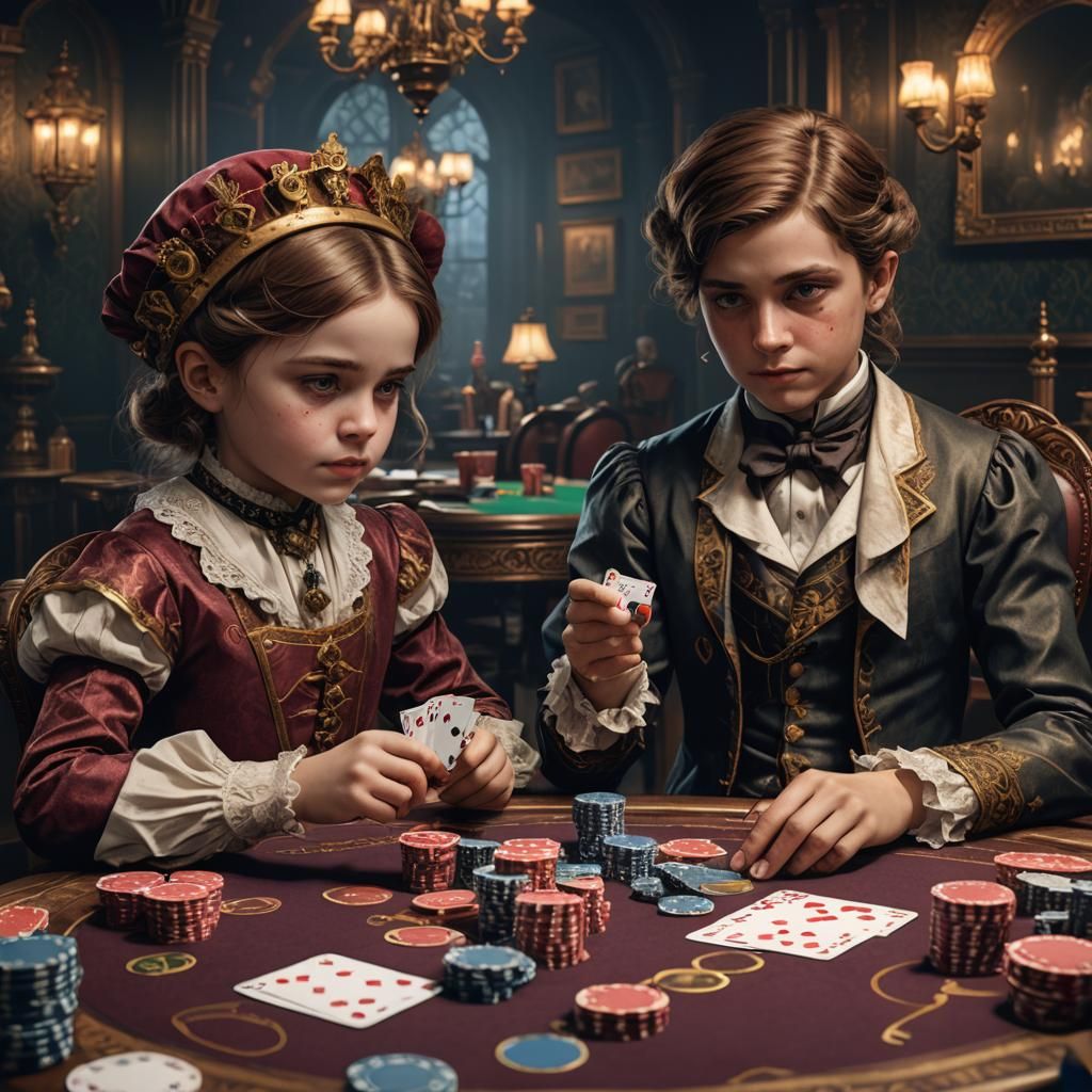 Victorian Children's Poker Game in Detailed Matte Painting