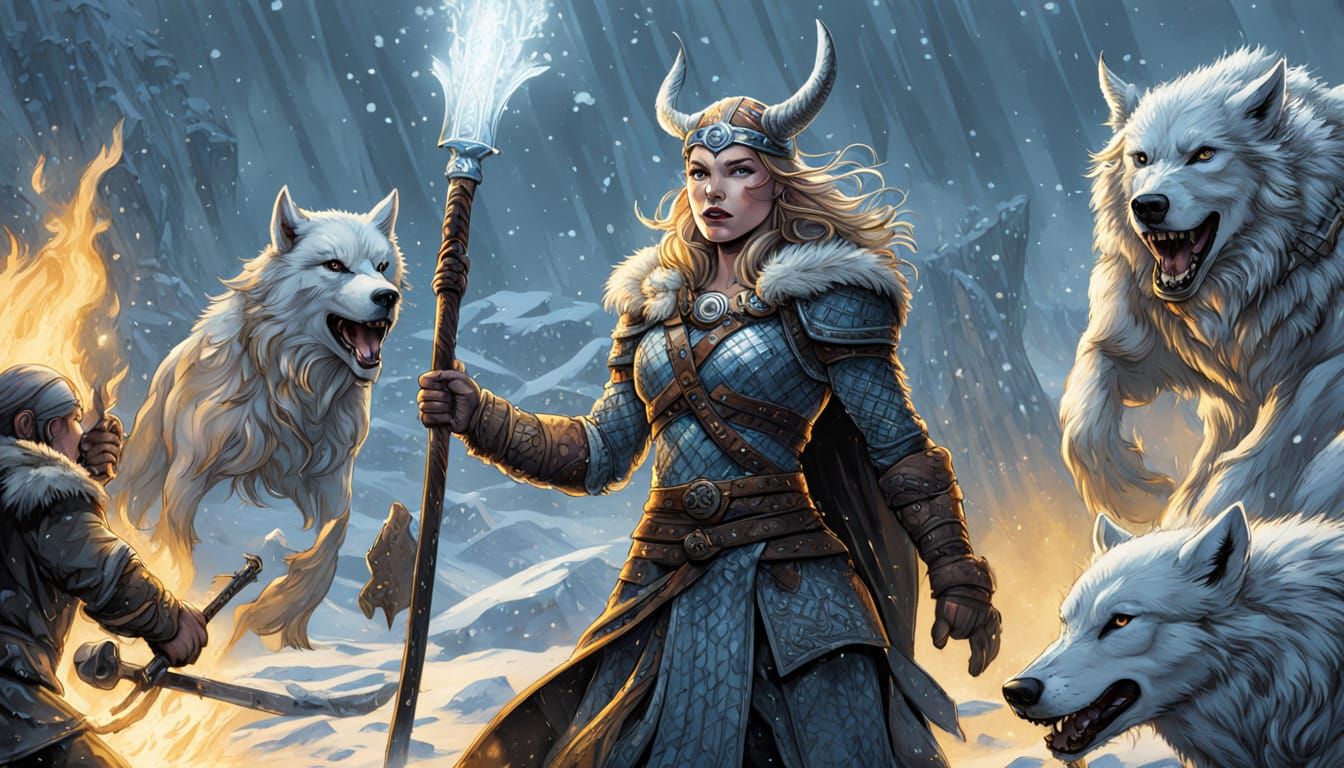 Viking Queen Rallies Warriors: Comic Book Art