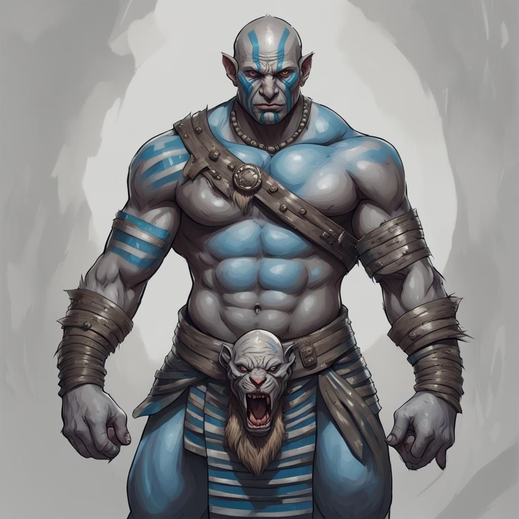 Bald Goliath Barbarian with Tiger Stripes