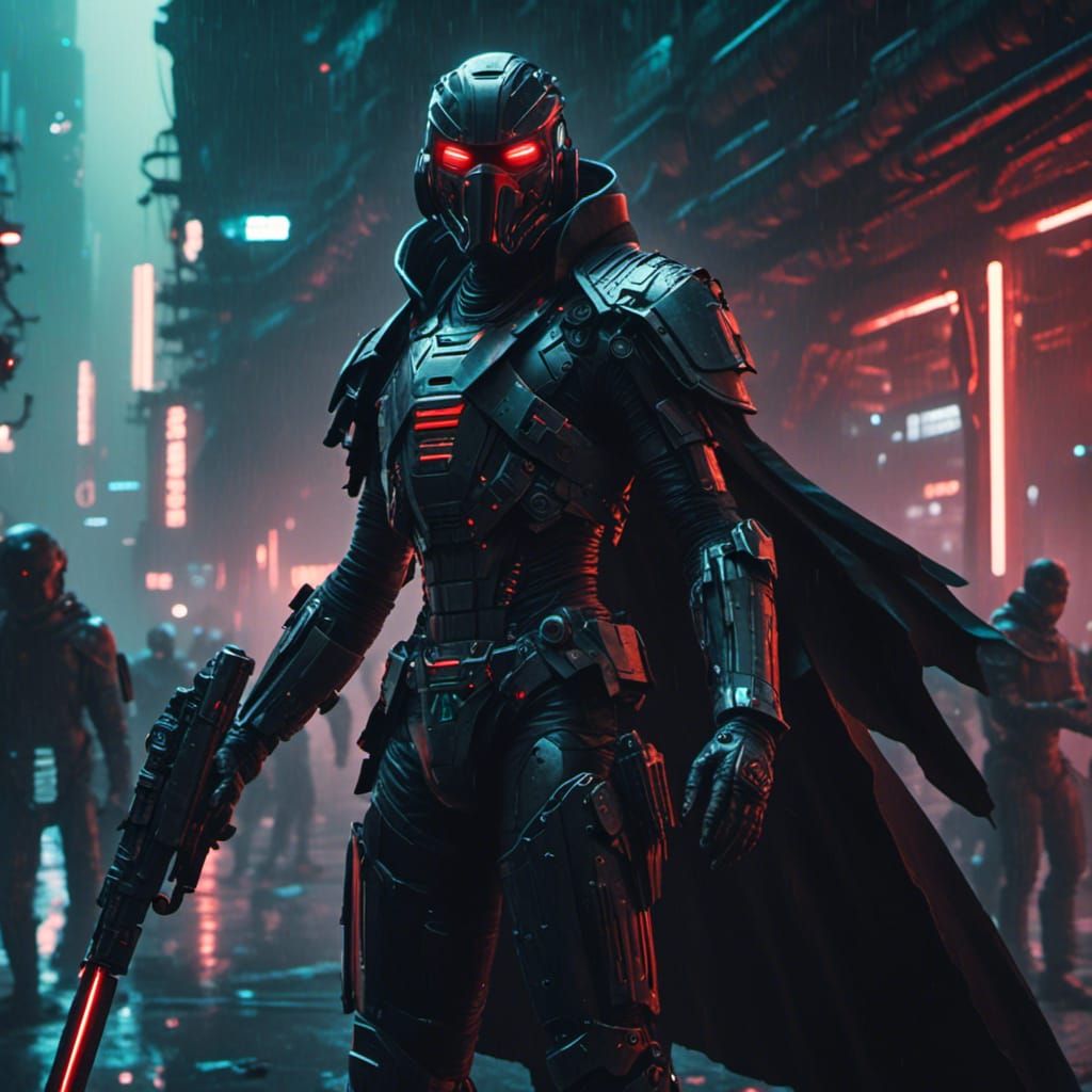 Cyberpunk Cyborg Warrior at Starport