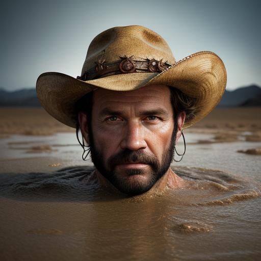 Cowboy Sinking in Quicksand: Professional Color Portrait