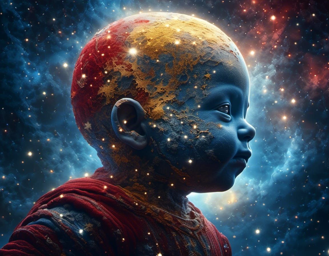 Nebula Fetus Surrounded by Stars: Digital Matte Painting