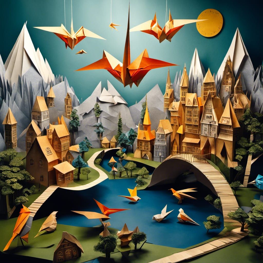 Fantastical Origami Cityscape in Dreamcore Style