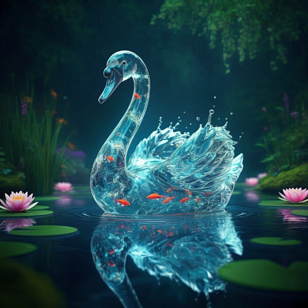 Water Swan Sculpture in Dreamlike Digital Art