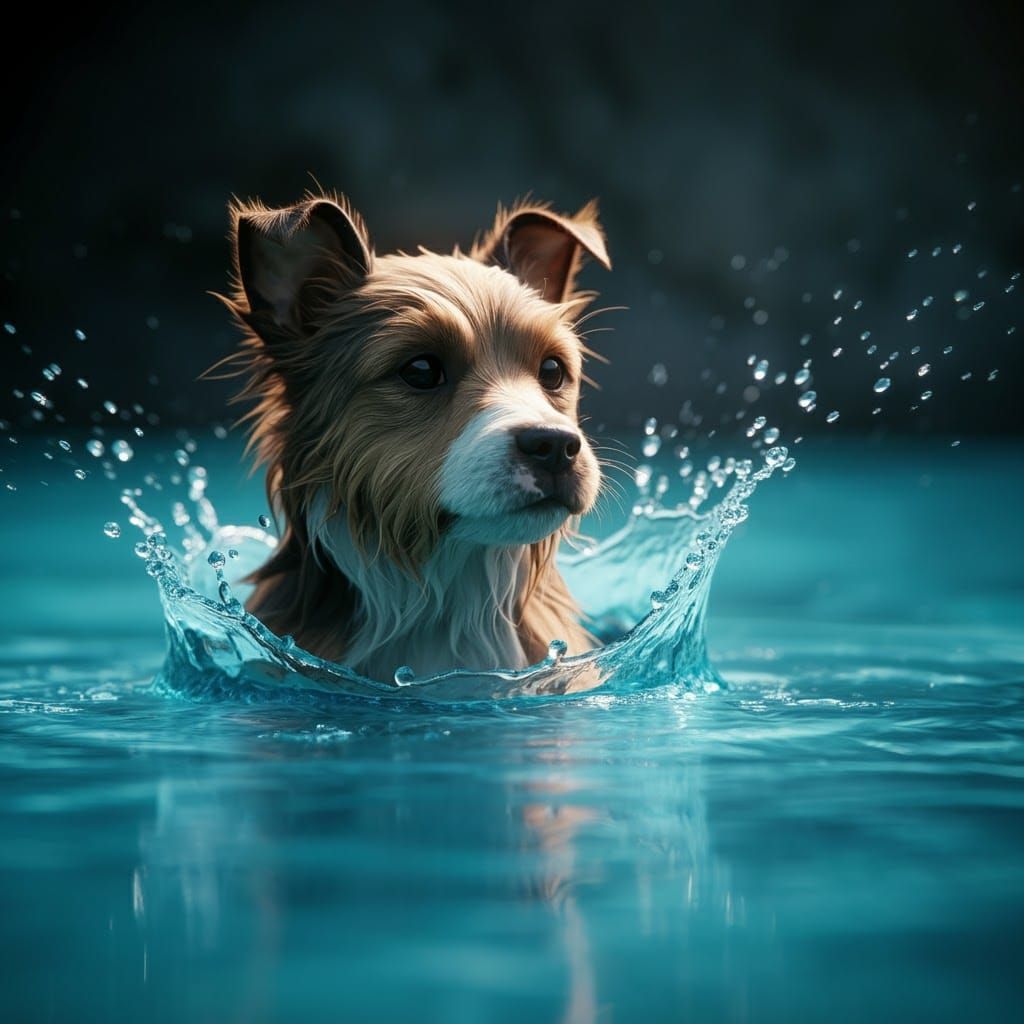 Hyper-Realistic Macro Shot of a Dog in a Pool