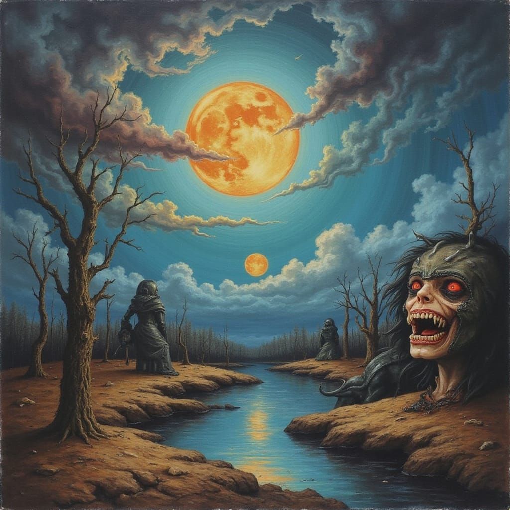 Grotesque Demon Visage in Biomechanical Surrealism