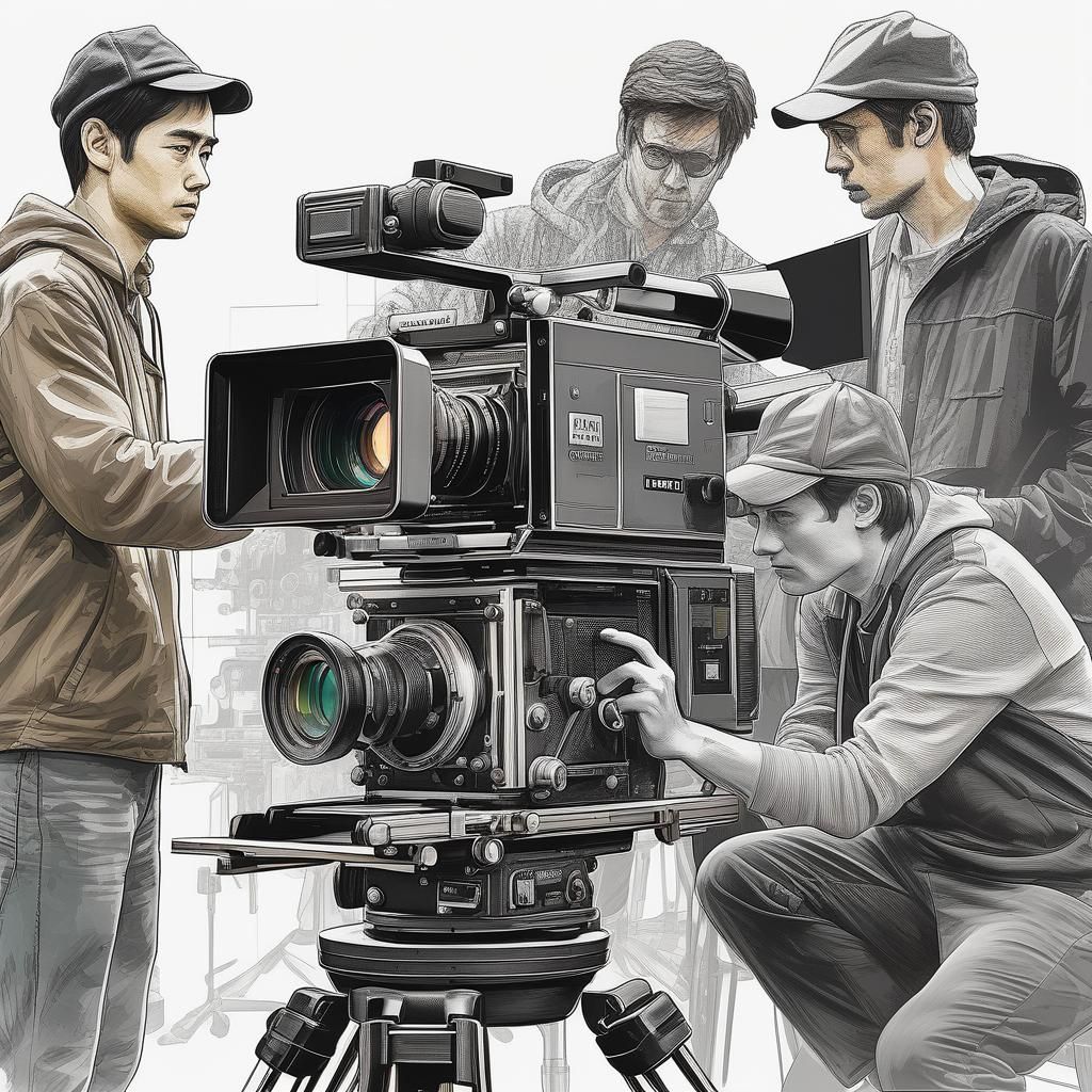 Film Production Crew Creating Movie: Cinematic Double Exposu...