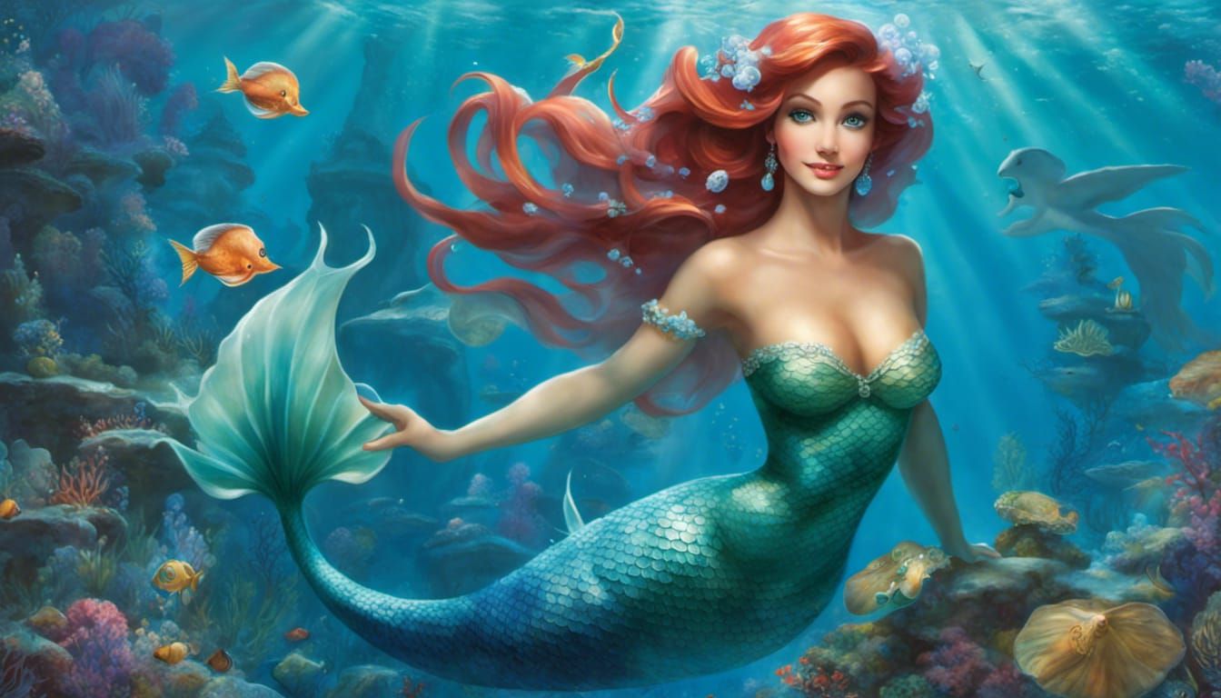 A mermaid scene inspired by Ariel, The Little meeting 2/6