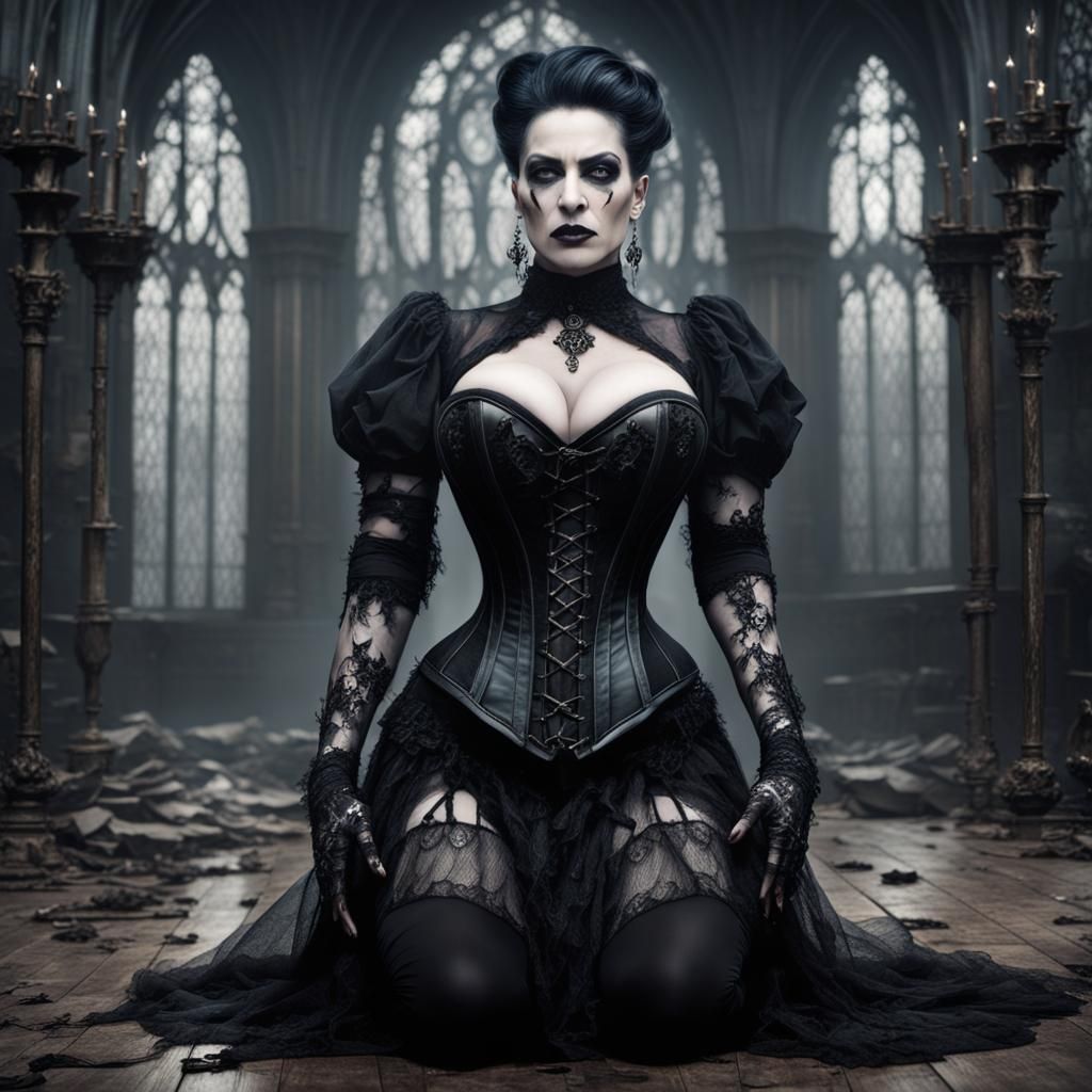 Gothic Woman with Corset and Dark Makeup