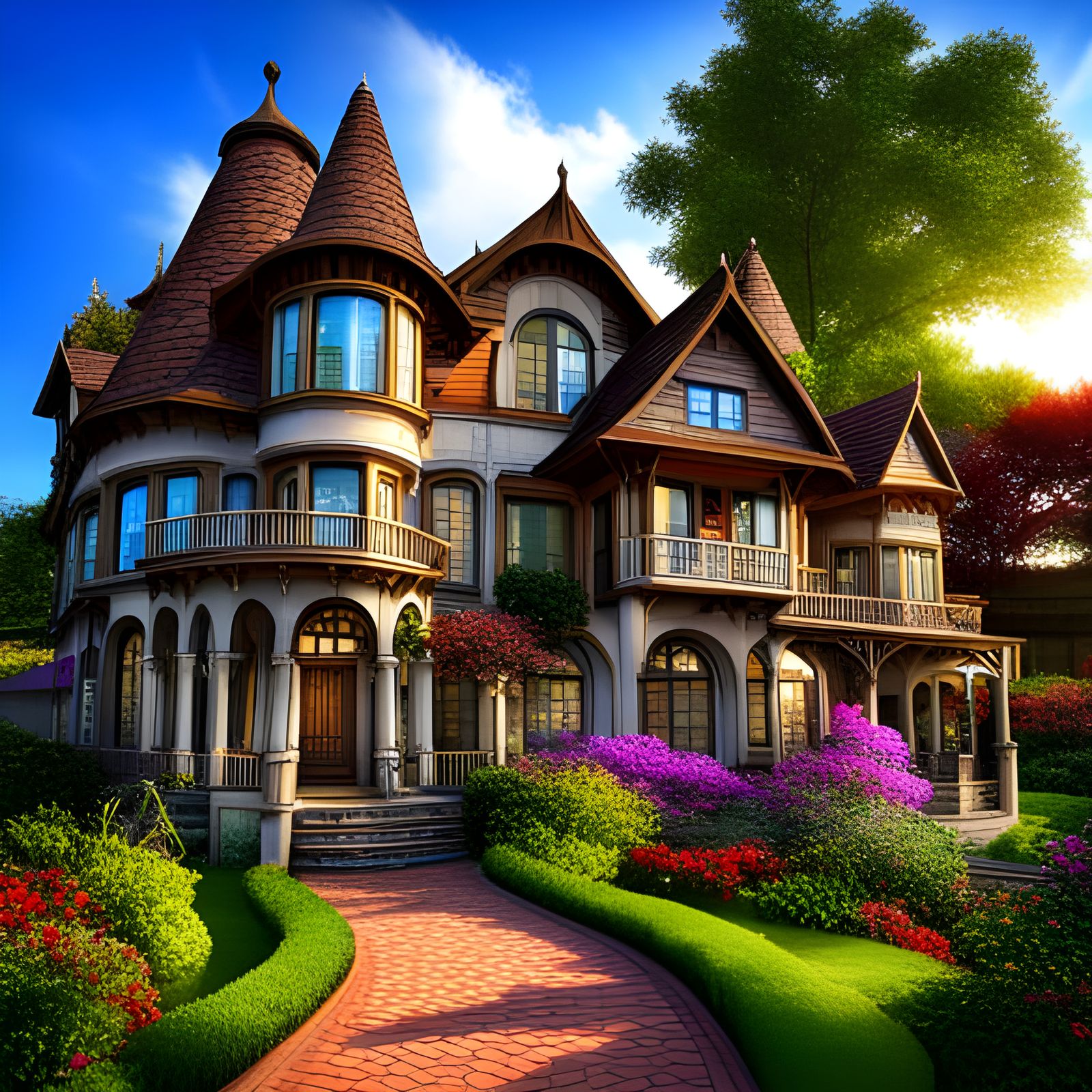 Colorful Fantasy Houses in Hyperrealistic Digital Illustrati...