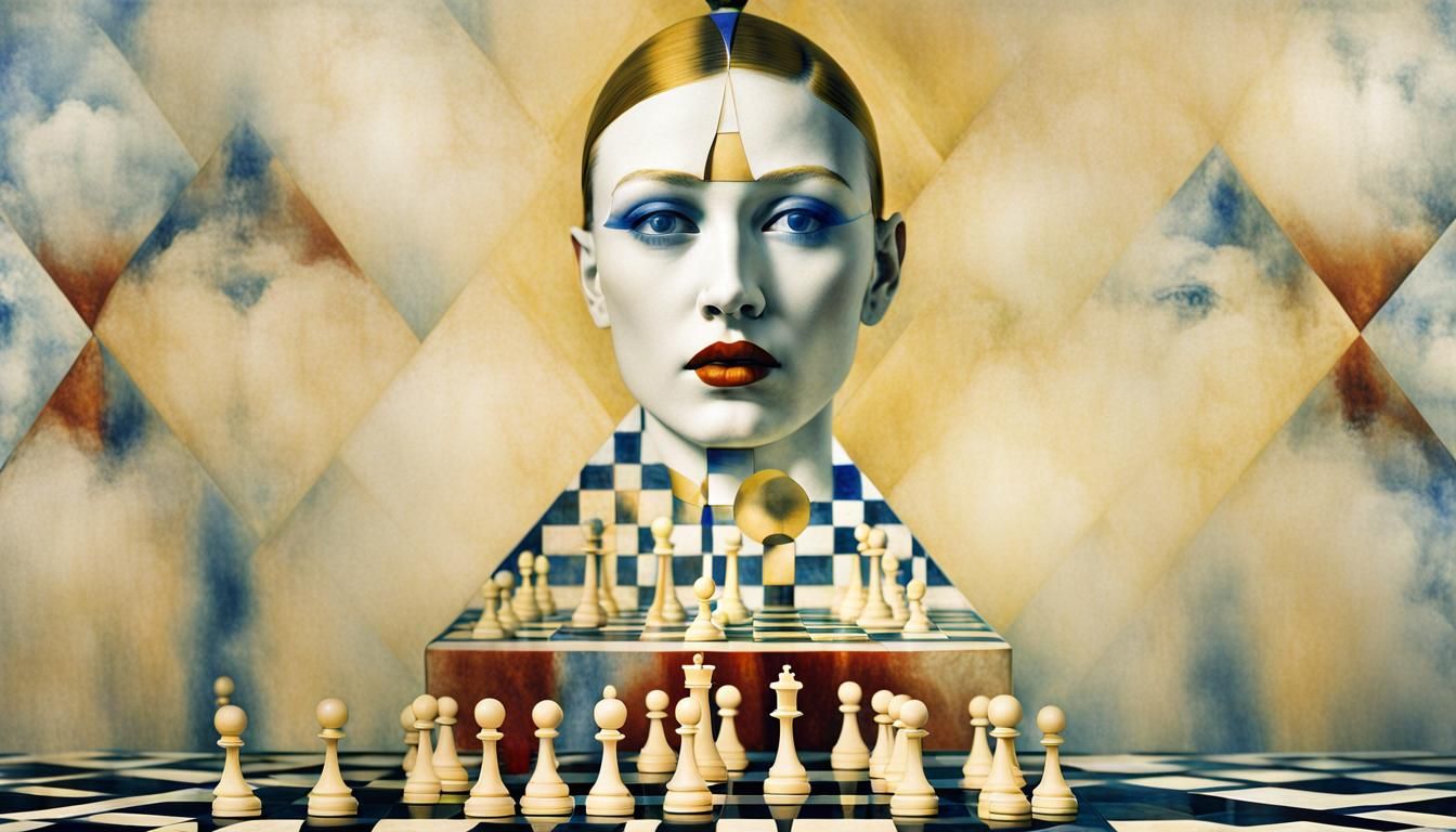 white cristal lakota native with pyramidal heads third eye dancing, DMT art, Paul DELVAUX, distorted paradoxical perspec...