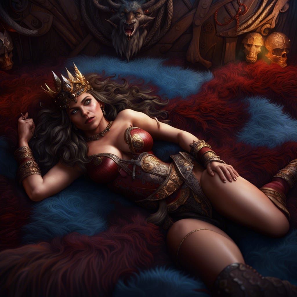 Barbarian Queen on Furs: Fantasy Concept Art