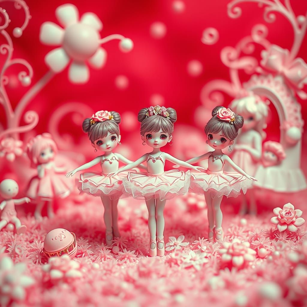 Hyper-Vivid Ballerinas and Dolls in Duotone Cartoon