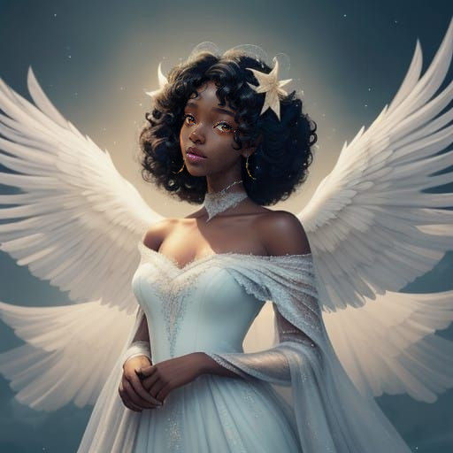 Whimsical Black Angel with Soft, Colorful Hues