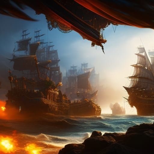 Epic Pirate Ship in Haunted Bay: Digital Matte Painting