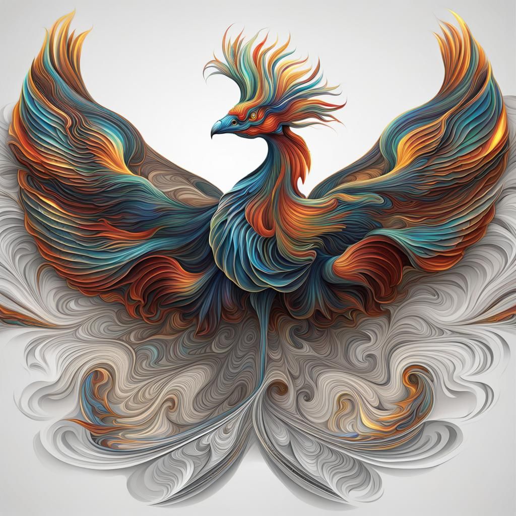 Abstract Phoenixes in Flight: Vector Fractal Art