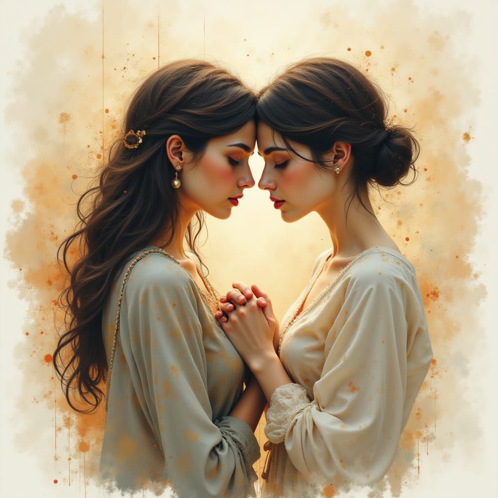 Friendship and Support in Expressive Watercolor Style