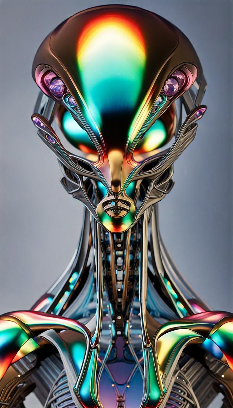 Iridescent Alien Statue on Gemstone Dais