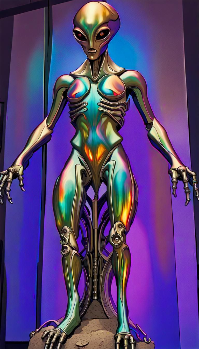 Iridescent Alien Statue on Gemstone Dais