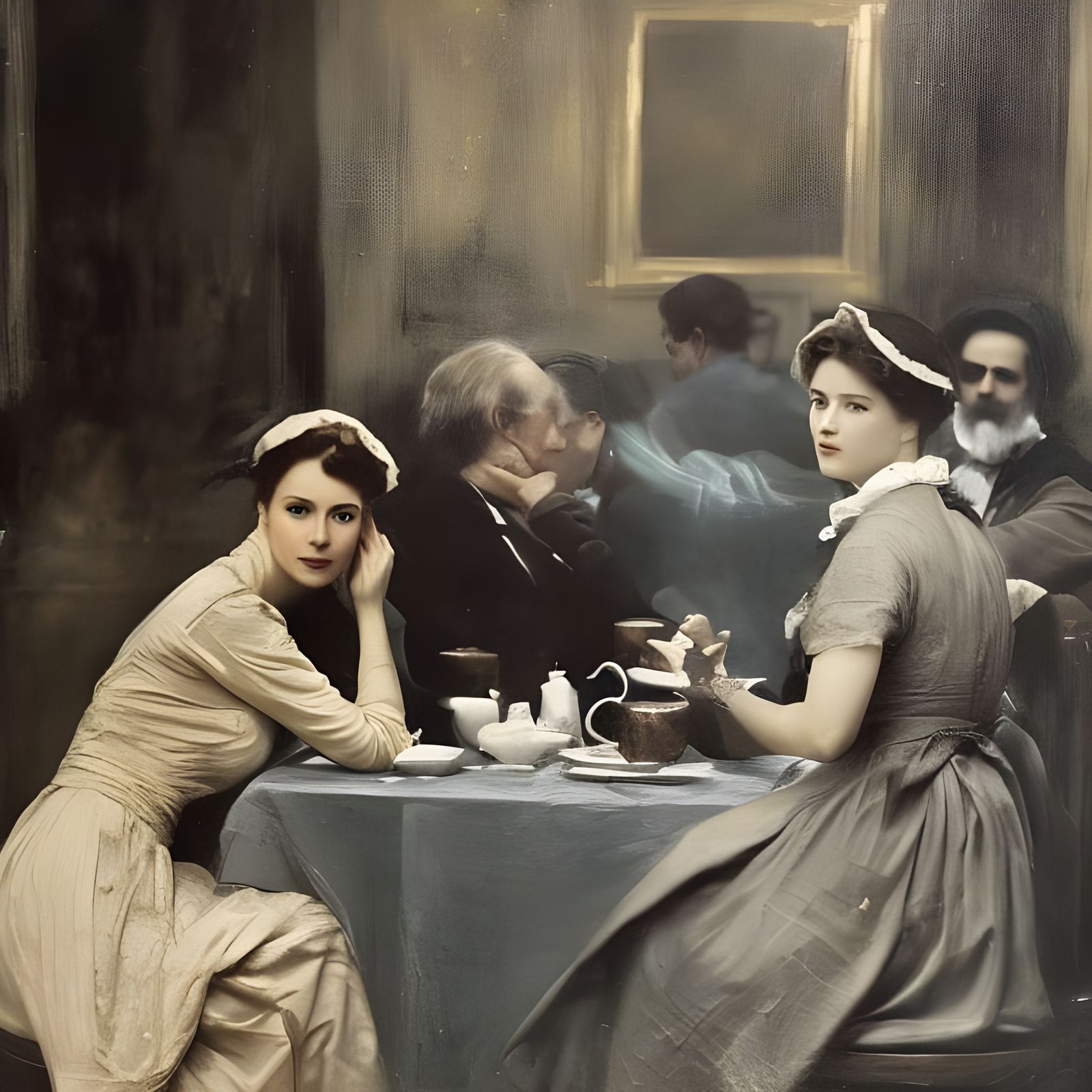 Beautiful Woman Having Tea: Photorealistic Portrait