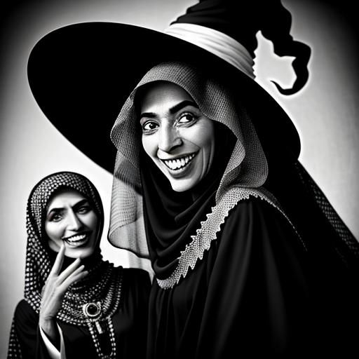 Surreal Vintage Photo of Saudi Girl with Witch