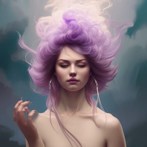 Woman with Cloud Hair, Hyperdetailed Concept Art