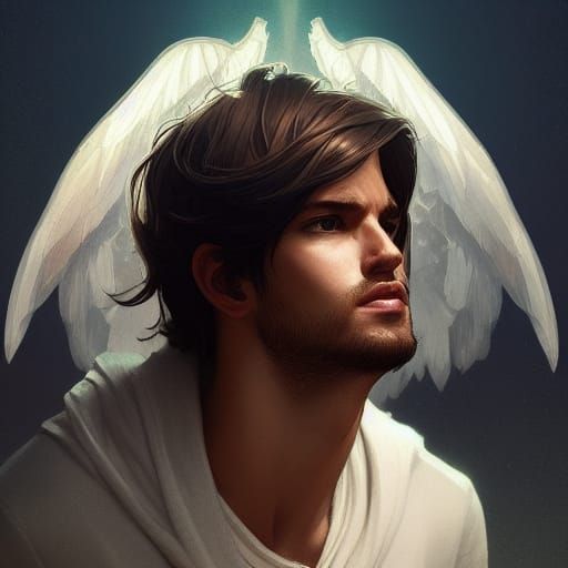 Cute Male Angel Portrait in Hyperdetailed Digital Art