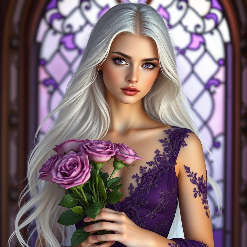 Ethereal Woman with Roses in Art Nouveau Style