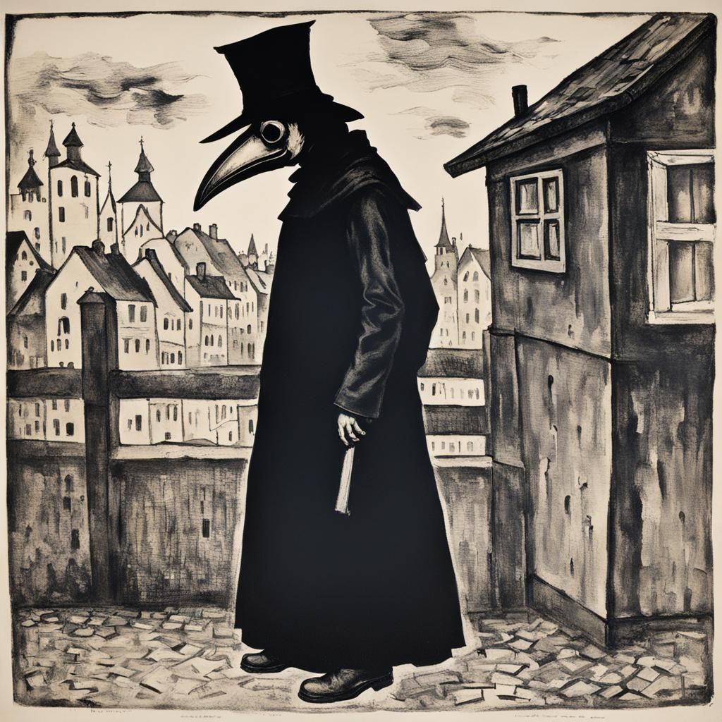 Menacing Plague Doctor in Expressionist Style