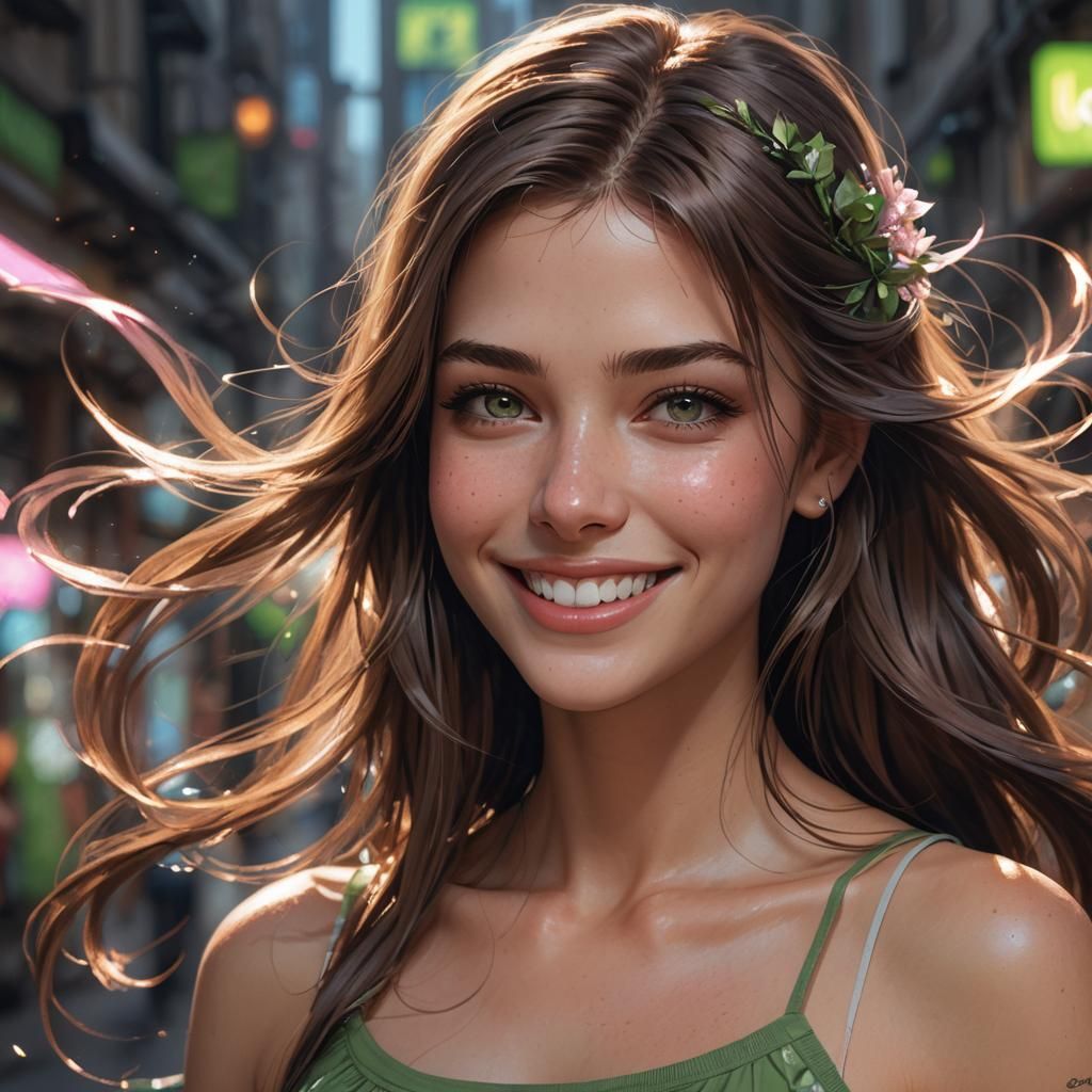 Girl with Brown Hair and Green Eyes: Hyperdetailed Portrait