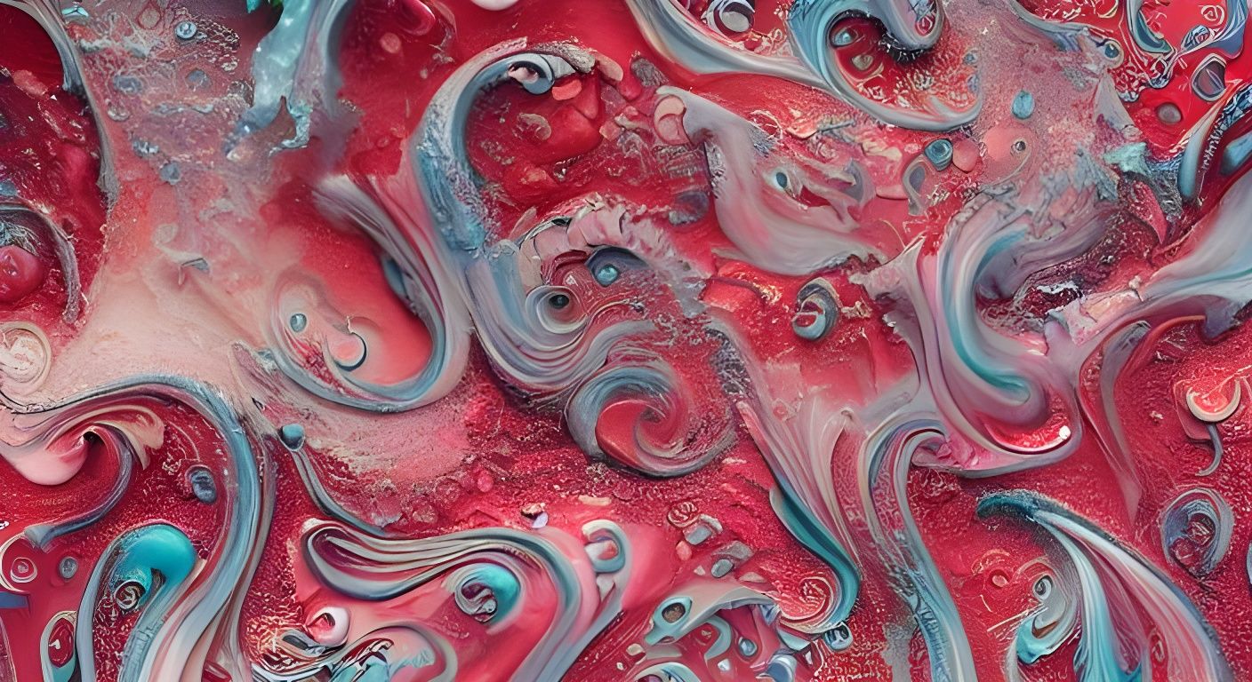 Fluid Baroque Patterns in Red, Sea Foam, Jade