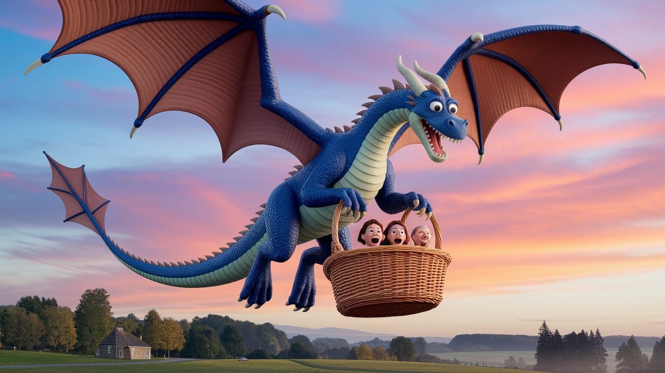 Dragon Delivers Terrified Humans in Aardman Style