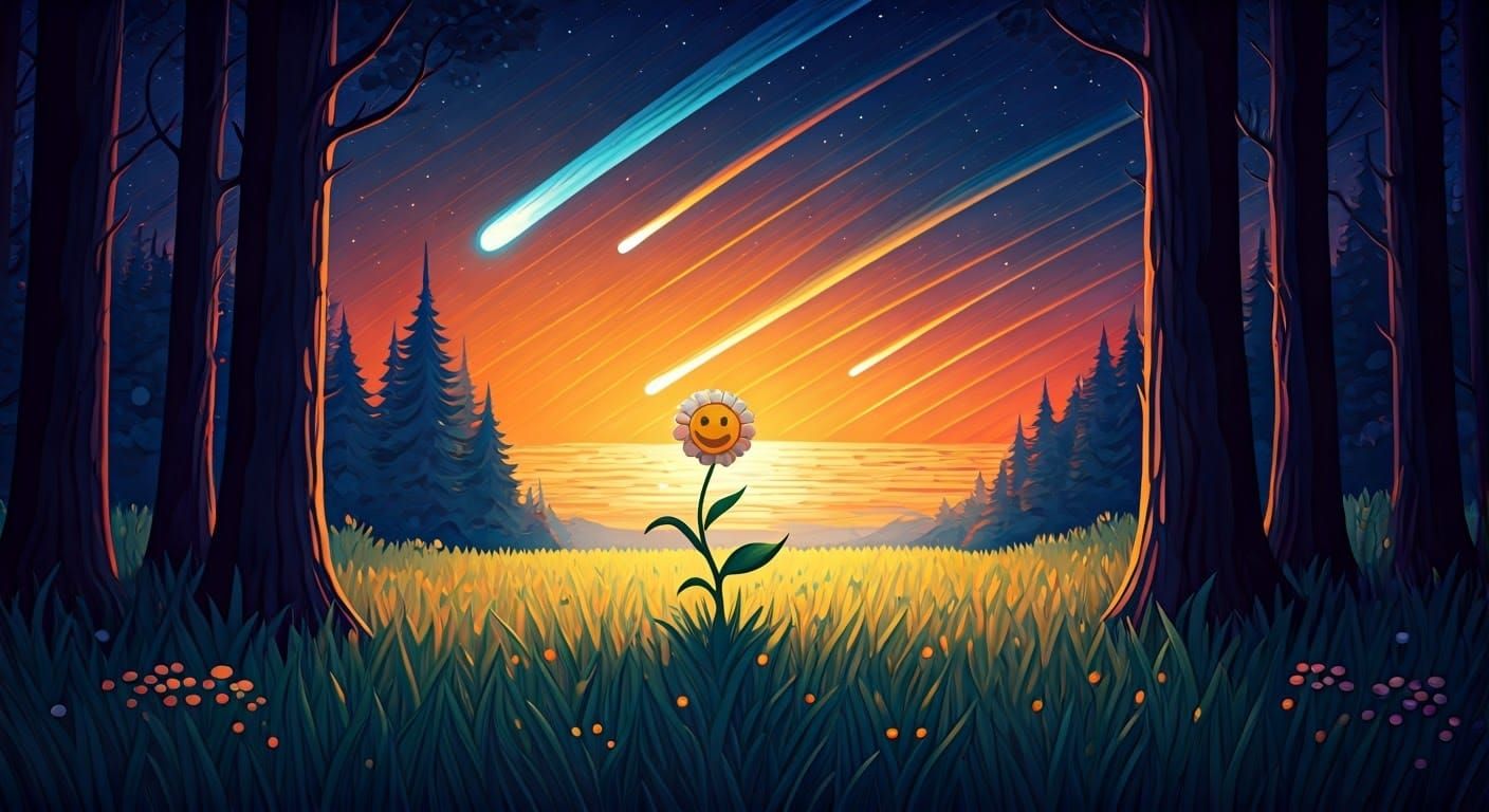 Smiling Flower Watching Shooting Stars, Modern Art