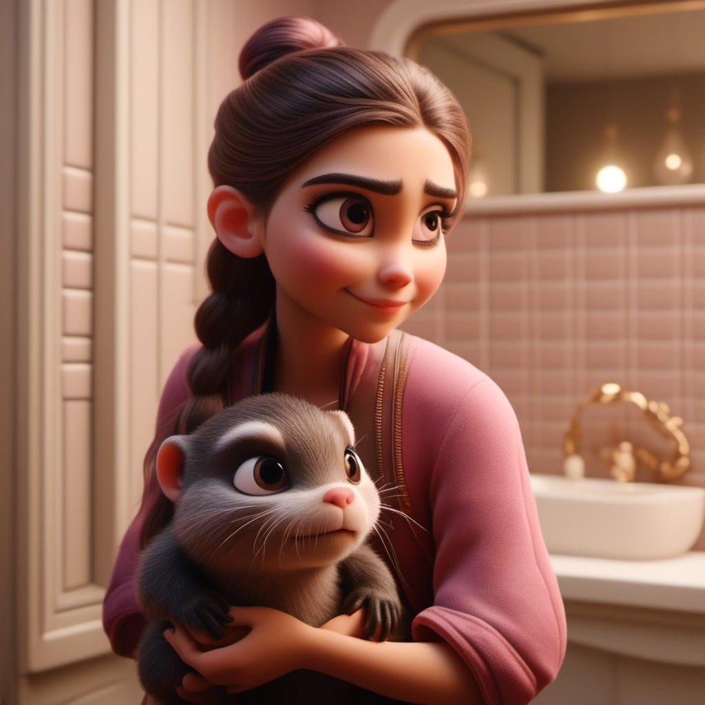 Actress Cradles Otter in Gentle Bathroom Scene