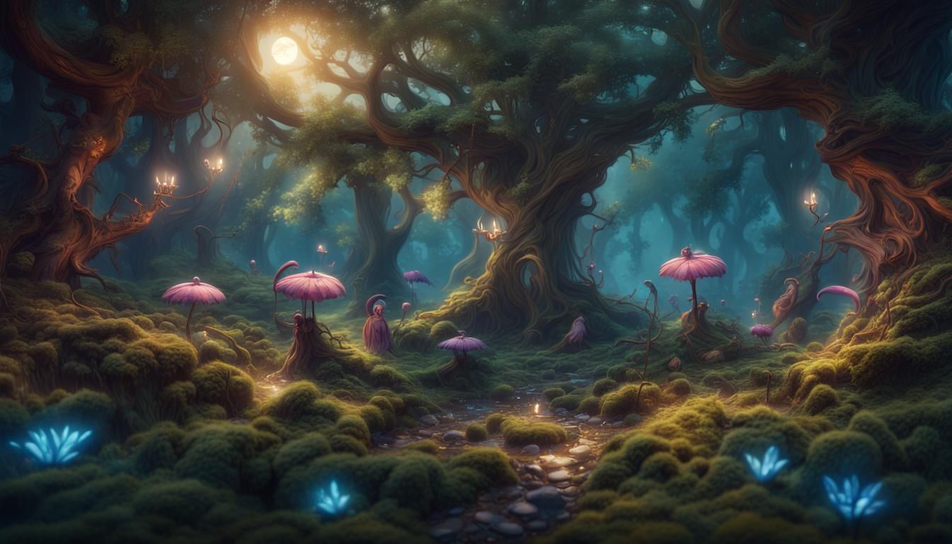Enchanted Forest with Magical Creatures: Fantasy Art