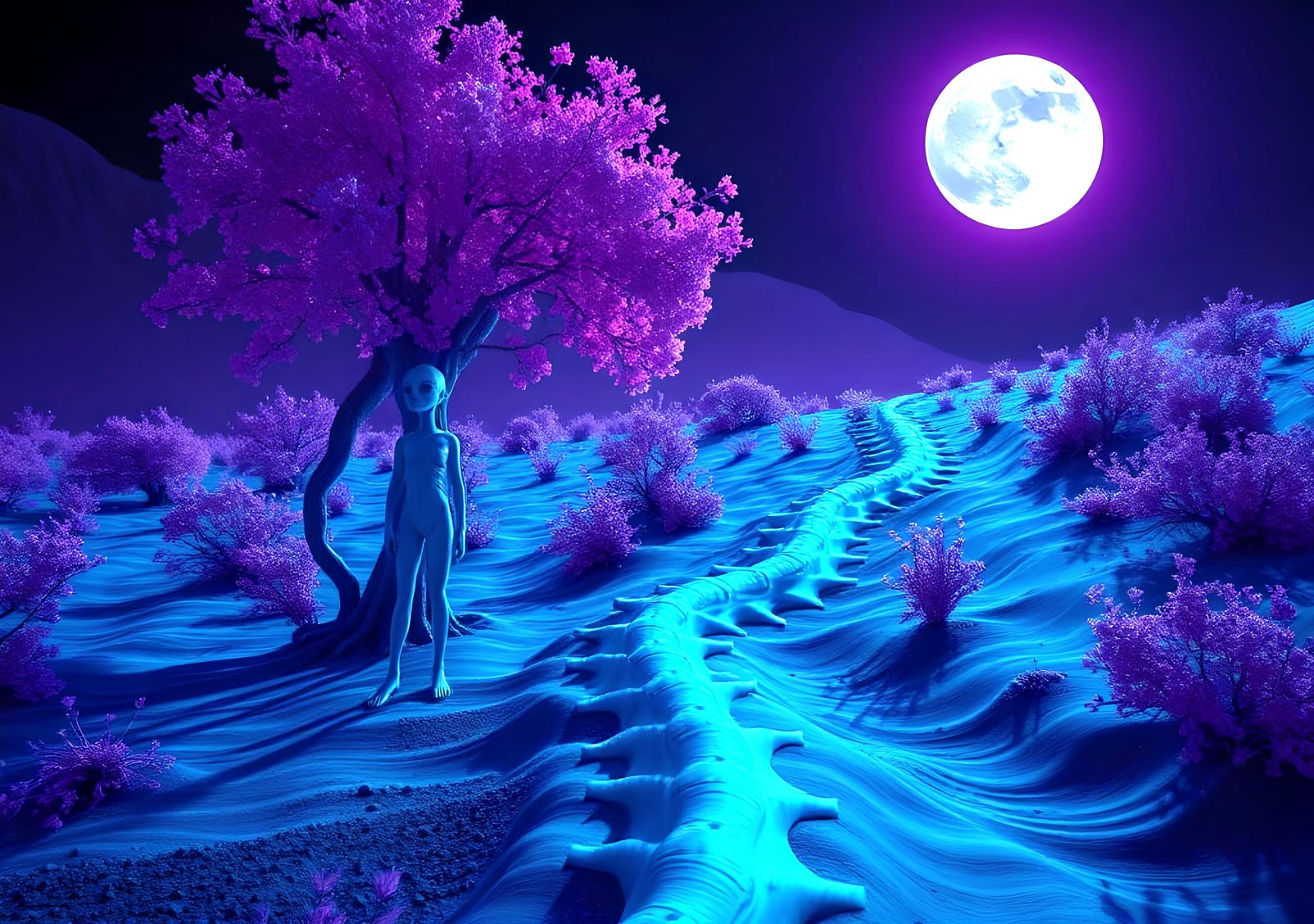 Alien Lovers Kiss Under Ultraviolet Moon