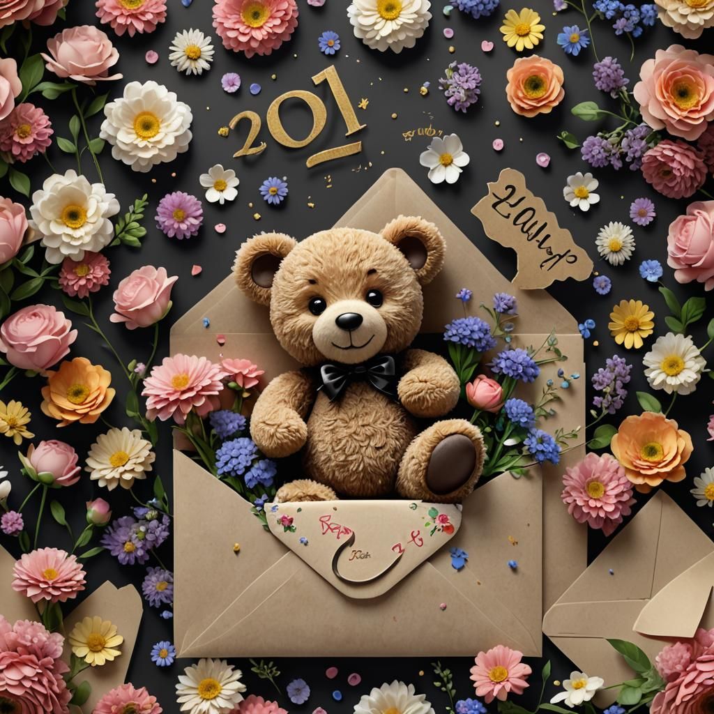Teddy Bear Birthday Card in Detailed Matte Painting