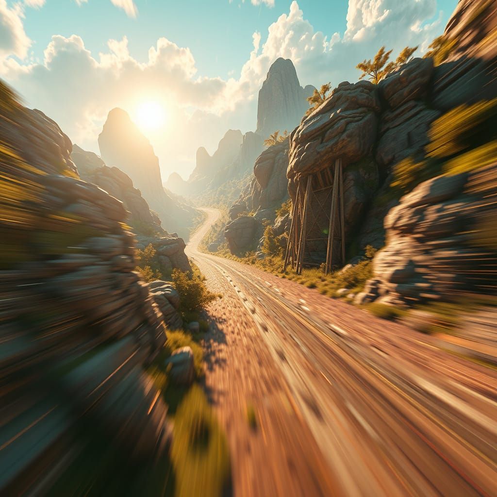Surreal Velocity in Nature Photo in 3D Style