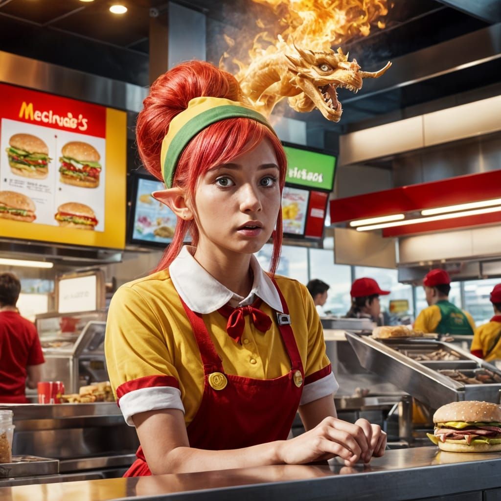 Lonely Elf Serves at Busy McDonald's Counter in Despair