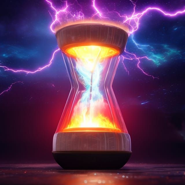 Cosmic Storm Trapped in Hourglass: Maximalist Concept Art