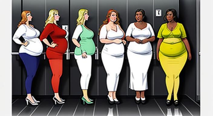 Women Waiting for Toilet Stalls: Colored Pencil Art